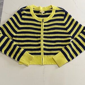 VERA WANG PRINCESS Womans Yellow and Navy Striped Crochet Zip Cardigan XL